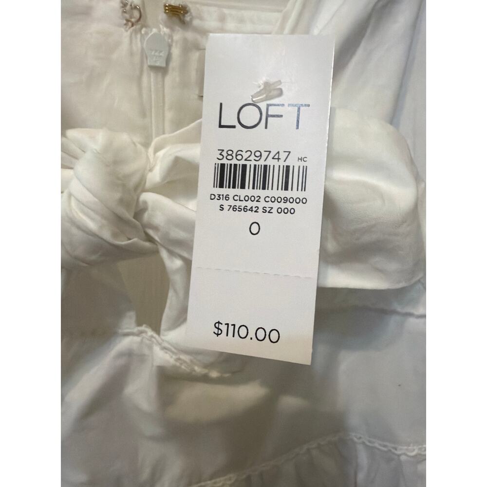 NWT Loft Poplin Tie Midi Pocket Dress Women's Size 0 White 100% Cotton Coastal - Picture 4 of 12